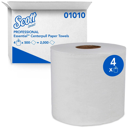 SCOTT CENTER-PULL TOWEL WHITE 8"x15" 2-PLY 4/500'S