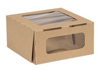 6" X 6" X 3" HINGED KRAFT  BAKERY BOX W/ WINDOW 100/CS 