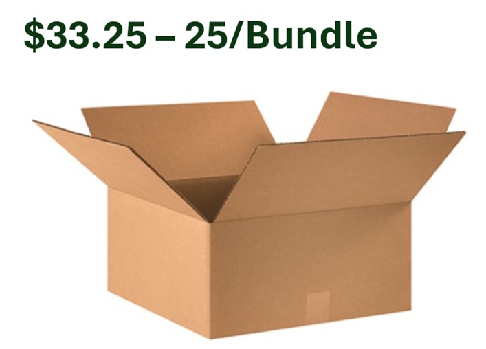16x16x8 ECT-32 Kraft  Corrugated Box 25/Bndl 250/Bl