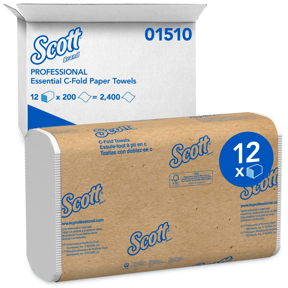 01510 Scott Essential 1Ply 
White C-Fold Towel 10.2&quot;x13.2&quot; 
200/Pk 12Pk/Cs 54Cs/Pllt