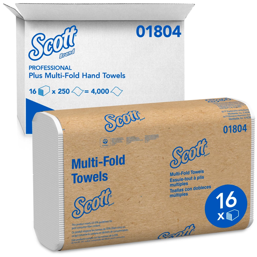 01804 Scott Multi-Fold White 
Paper Towel 9.2&quot;x9.4&quot; 250/Pk 
16Pk/Cs 60Cs/Pllt