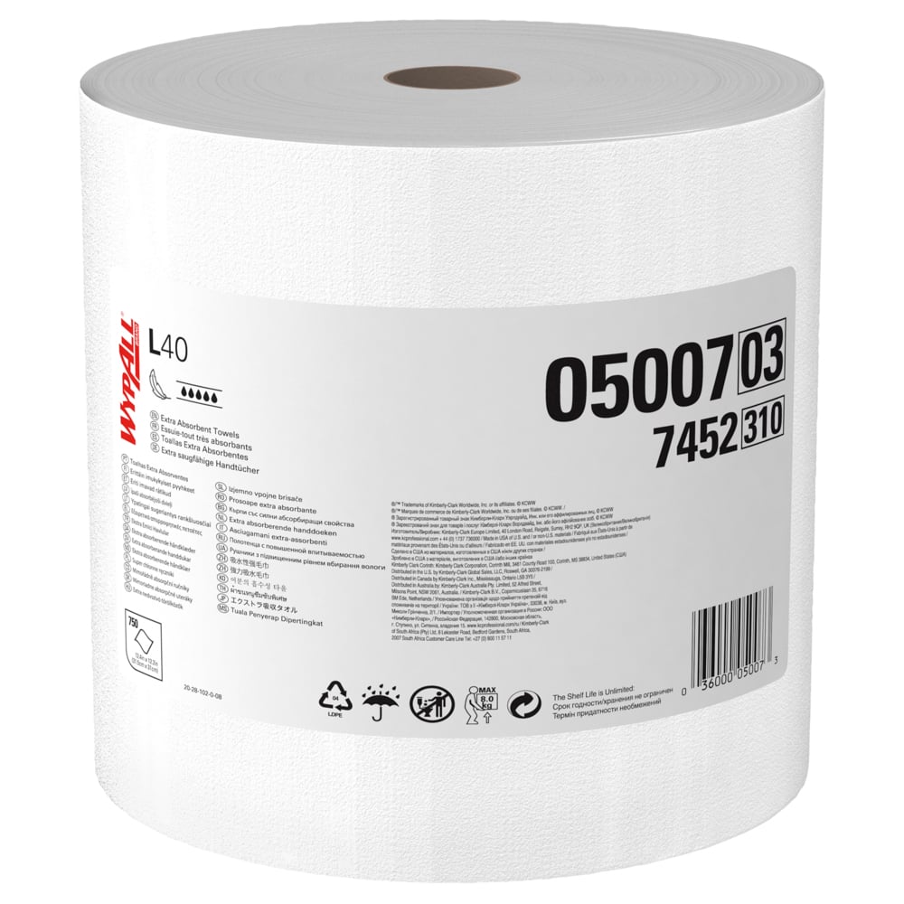 12.4&quot; x 12.2&quot; WyPall L40 White  Jumbo Roll 750 Sheets per Roll 