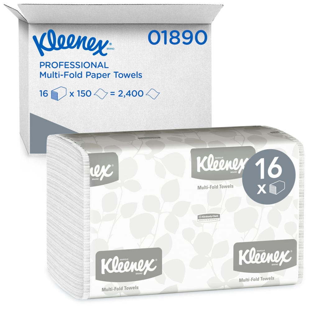 01890 Kleenex Multi-Fold White  Towel 9.2&quot;x9.4&quot; 150/Pk 16Pk/Cs 