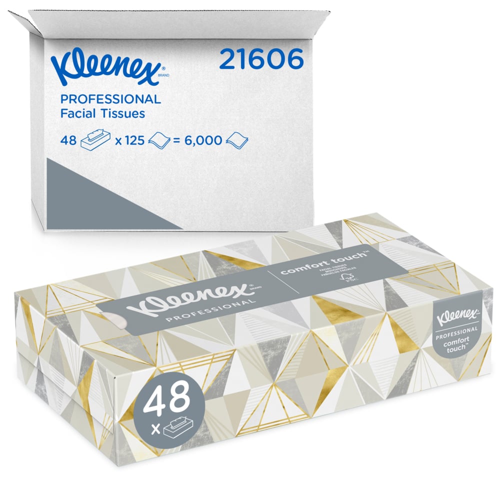 21606 Kleenex Professional 
White 2Ply 8.4&quot;x8.4&quot; Facial 
Tissue Flat Boxed 125/Bx 
48Bx/Cs 36Cs/Pllt