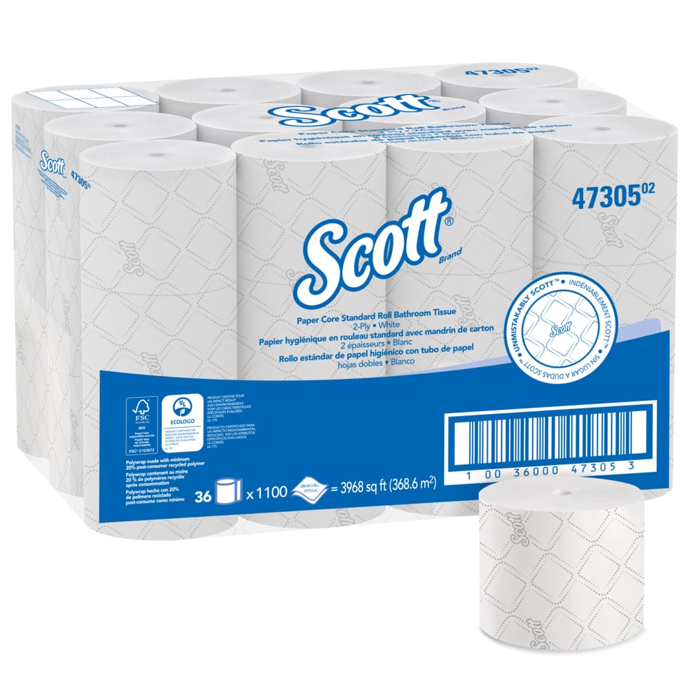 47305 Scott Pro 2Ply Paper 
Core Standard Roll Bath Tissue 
1100/Rl 36Rl/Cs