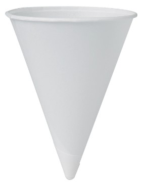 4OZ COMPOSTABLE WHITE TREATED  PAPER CONE CUP W/ ROLLED RIM 