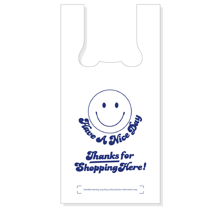 T-SHIRT BAG 9X5.5X18 20# 12MIC  SMILE FACE BLUE 1000/CS