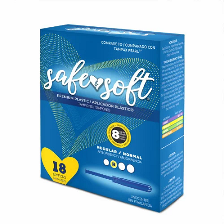 SAFE &amp; SOFT PLASTIC APPLICATOR  TAMPONS, 18/BX, 12BX/CS