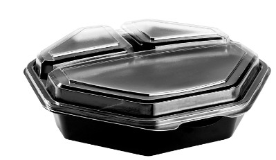 9" CREATIVE CARRYOUTS OCTAVIEW  3 COMPARTMENT BLACK CONTAINER 