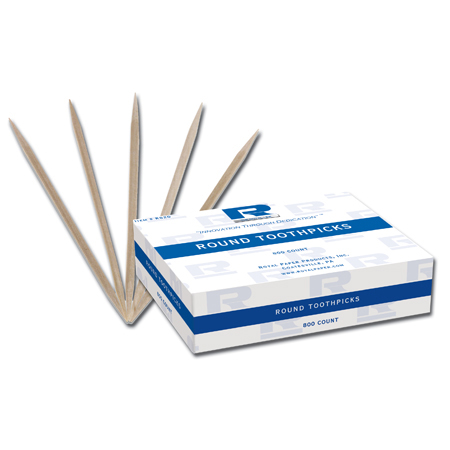 R820/THR800 Royal Round Wooden  Toothpicks 800/Bx 24Bx/Cs