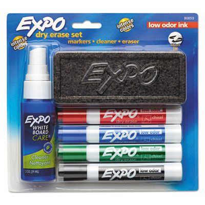 SAN80653 Dry Erase Set, CLNR 
Eraser,BLK,BLU,RED,GRN 1SET/EA