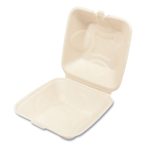 HINGED CONTAINER MOLDED FIBER  6"X6"X3" WHITE 4/125CS