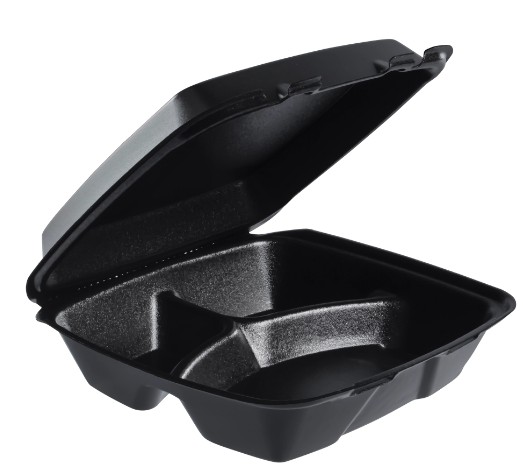 9.4" X 9" X 3" BLACK INSULATED  XPS FOAM 3-COMPARTMENT HINGED 