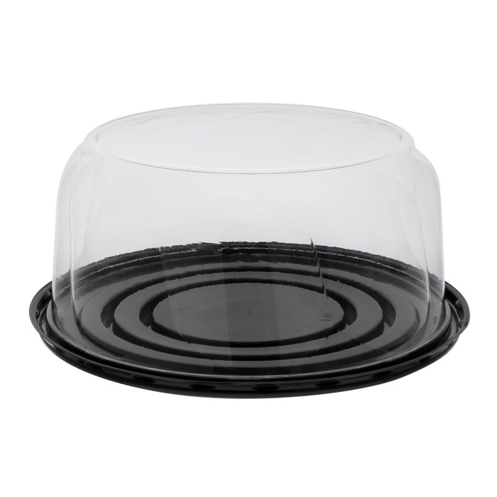 9B40S PET 7&quot; Cake Container w/ 
4&quot; Clear Swirl Dome Lid and 9&quot; 
Black Base 100/Cs 25Cs/Pllt