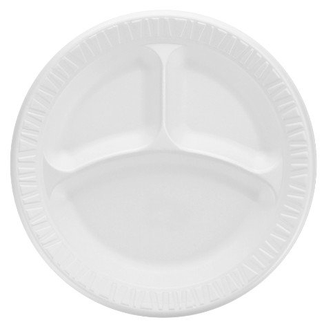 9" WHITE XPS FOAM LAMINATED  3-COMPARTMENT PLATE 500/CS 