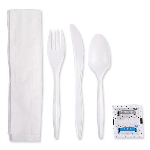 WRAPPED CUTLERY KIT FORK/KNIVE SPOON/NAPKIN/S&amp;P WHITE MED WT