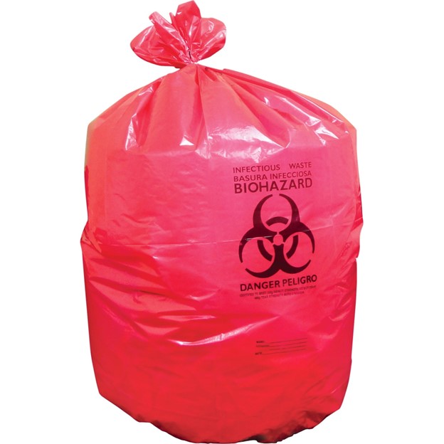 A8046PR 40X46 1.3Mil Red 
40-45Gal Hexene Biohazard Bag 
200/Cs 49Cs/Pllt