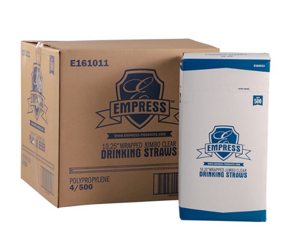E161011 Empress 10.25&quot; Jumbo  Paper Wrapped Clear Straw 