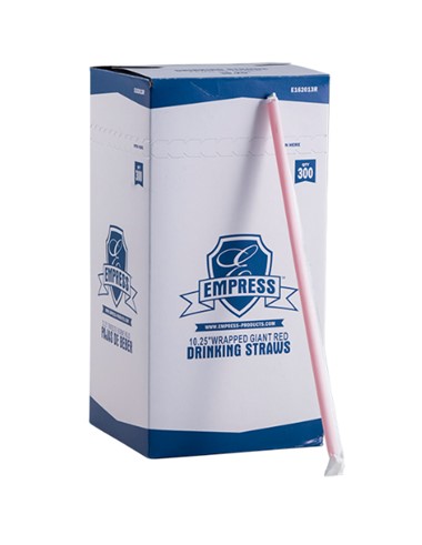 E162013R Empress 10.25&quot; Giant  Red Paper Wrapped Straw 300/Bx 