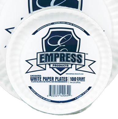 E30200-00064 Empress 6&quot;  Uncoated Paper Plate 100/Pack 
