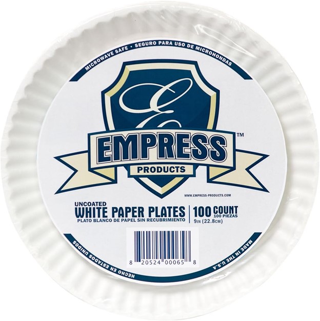 E30400 00066 Empress 9&quot;  Uncoated Paper Plate 100/Pack 