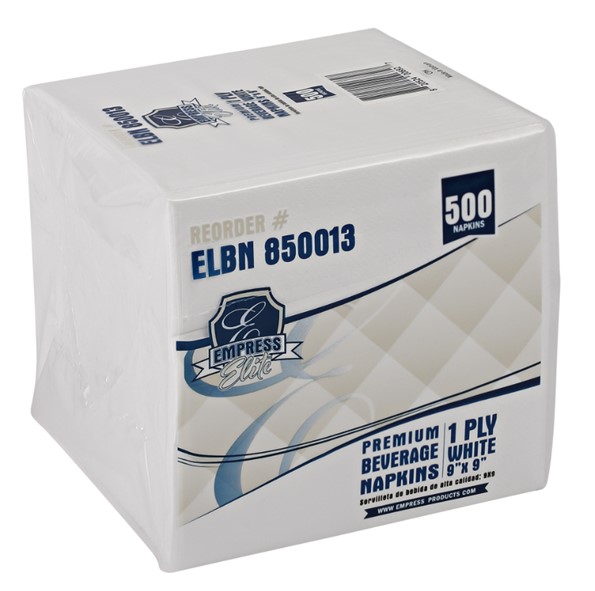 850013 Empress Elite 1Ply  9&quot;x9&quot; Beverage Napkin 500 per 