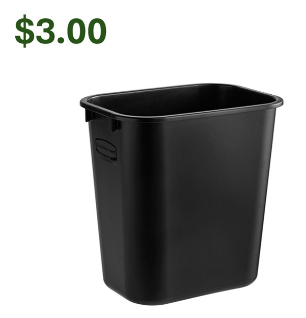 13Qt/3.25Gal Black Desk Side  Wastebasket 1/Ea