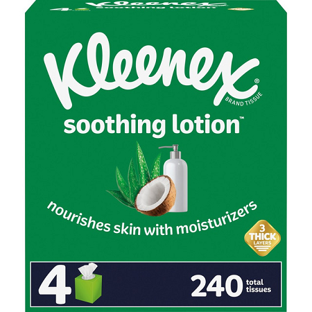 KLEENEX LOTION FACIAL TISSUE  3PLY WHITE 60 SHEETS/BX 4BX/PK 