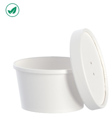 8OZ FLEXSTYLE SQUAT DSP PAPER  WHITE FOOD CONTAINER W/ LID 