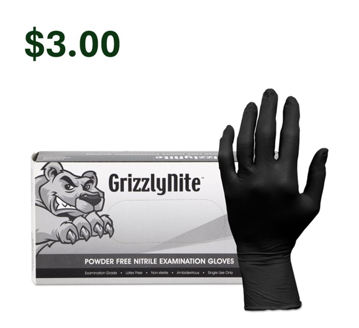 N105-SM ProWorks 5Mil Small  GrizzlyNite Black Powder Free 