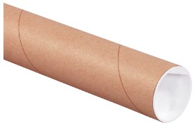 2" X 24" KRAFT MAILING TUBE W/  WHITE END CAPS - .06 WALL 