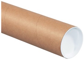 3" X 36" KRAFT MAILING TUBE W/  WHITE END CAPS - .07 WALL 