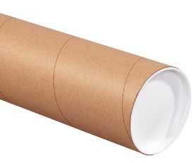 4" X 12" KRAFT MAILING TUBE  W/ WHITE END CAPS - .08 WALL 