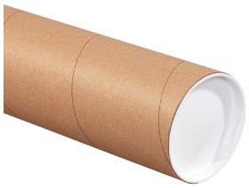 4" X 18" KRAFT MAILING TUBE W/  WHITE END CAPS - .08 WALL 