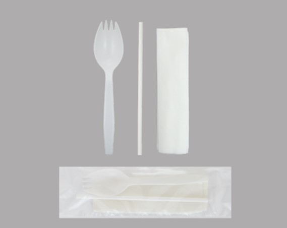 CKPPMW104/C11253 Spork, Straw, 
8x10 Napkin White Individually 
Wrapped PolyPro Cutlery Kit 
1000/Cs