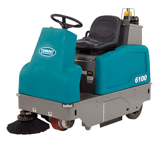 6100 RIDING SWEEPER W/ WET  BATTERIES, OFF BOARD CHARGER.