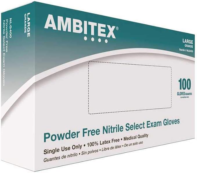 AMBITEX 3MIL BLUE NITRILE EXAM  GLOVES, MEDIUM - 100/BX 