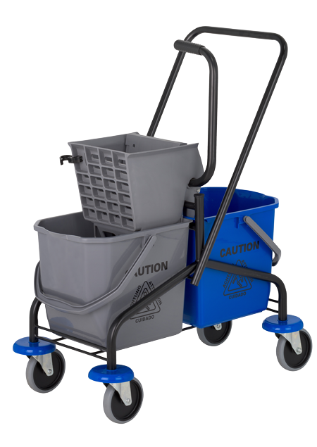 INDUSTRIAL DOUBLE MOP BUCKET W/SIDE PRESS(HD METALTROLLEY) 