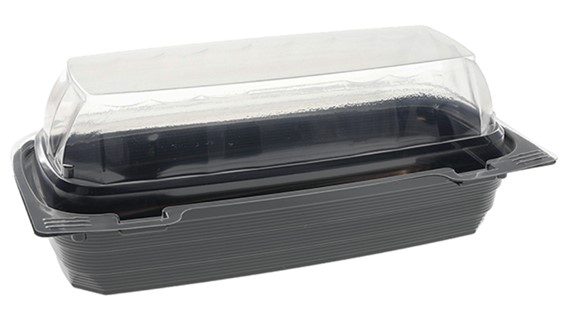 8.3&quot;x3.9&quot; SmartLock Small 
Hinged Hoagie Container Black 
Base/Clear Lid 240/Cs