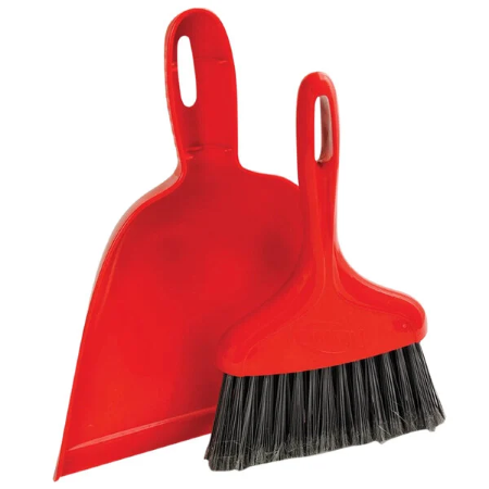 DUST PAN W/WHISK BROOM RED 6CS 