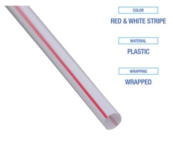 JSTW775S24 7.75&quot; Jumbo Red and 
White Striped Straw Wrapped 
400/Bx 25Bx/Cs